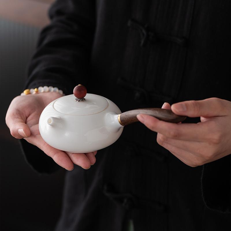 White Porcelain Teapot Handmade Ceramic Kungfu Tea Set with Side Handle Xishi Style