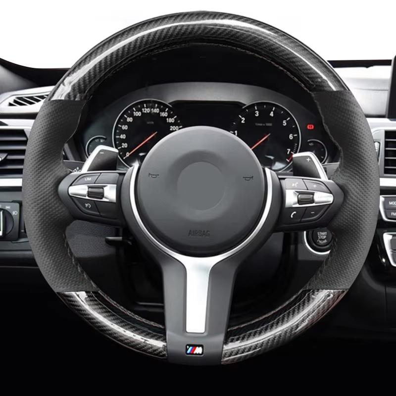 Кожа с карбоновым волокном для BMW 2 3 5 7 серии 320 325 330 525 530 535 730 740 X1 X2 X3 X4 X5 X6 X7 Чехол-рукав для рулевого колеса автомобиля