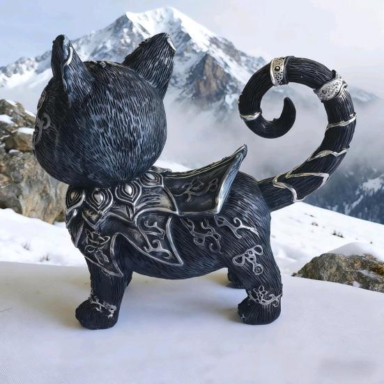 Загадочная статуэтка черной кошки Маленькая фигурка кошки из смолы Декоративная готическая скульптура животного для дома, офисного стола, винного шкафа, полки
