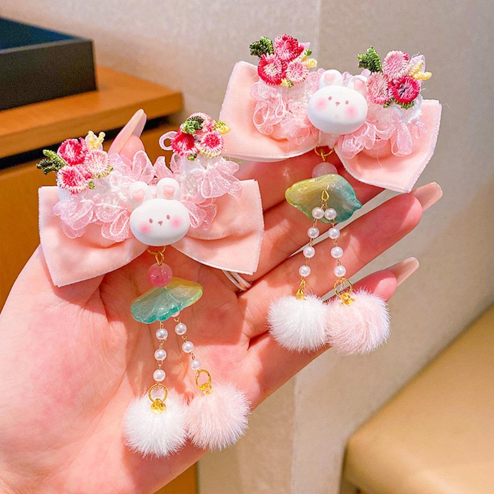 Rabbit Children's New Year Hair Clip Cute Chinese Style Barrettes Plush Fringe Hairpin  Girls
