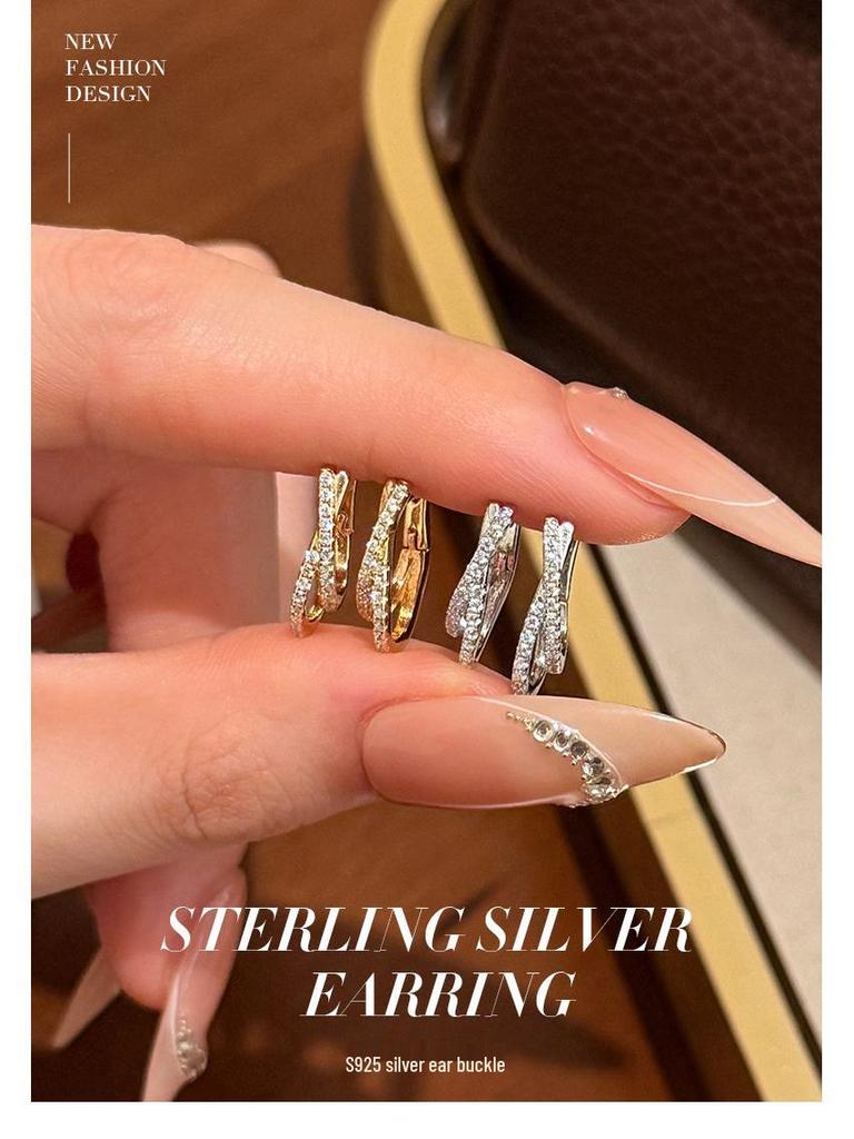 Стерлинговое серебро 925 пробы Цирконий Перекрестные серьги-каффы - Женские серьги с витой линией