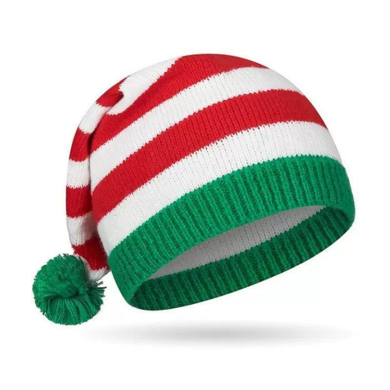 Вязаная рождественская шапка для родителей и детей, зимняя красная шапка, рождественская декоративная шапка, взрослая детская шерстяная шапка