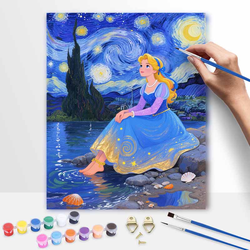 Disney Цифровой набор для рисования маслом Звездная ночь Принцесса Ручная раскраска Картина Домашний декор