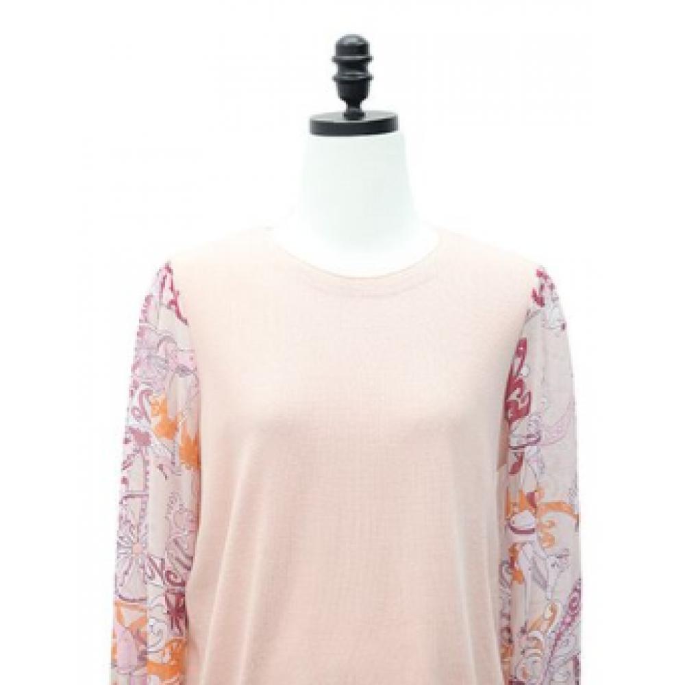 Shiz Madam Guest Look Combi Round Knit With Chiffon Sleeves T57261