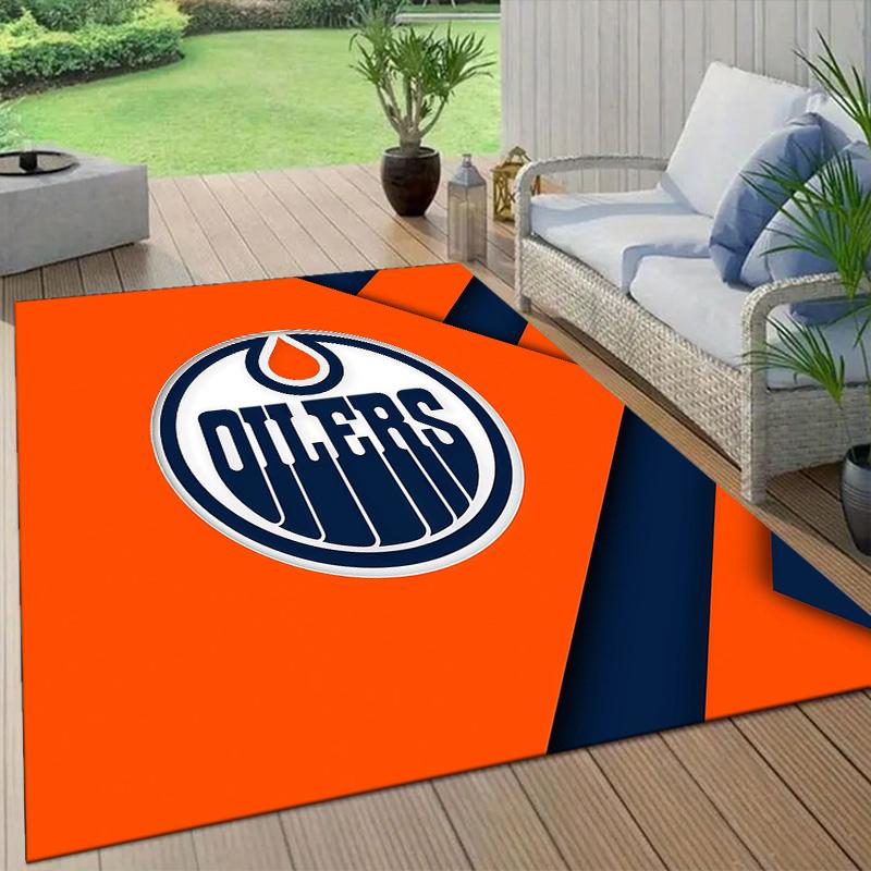 Edmonton Oilers Flannel Pattern Square Carpet,Area Rug,Carpet Rug for Living Room Bedroom Sofa Playroom Decor,Non-slip Floor Mat