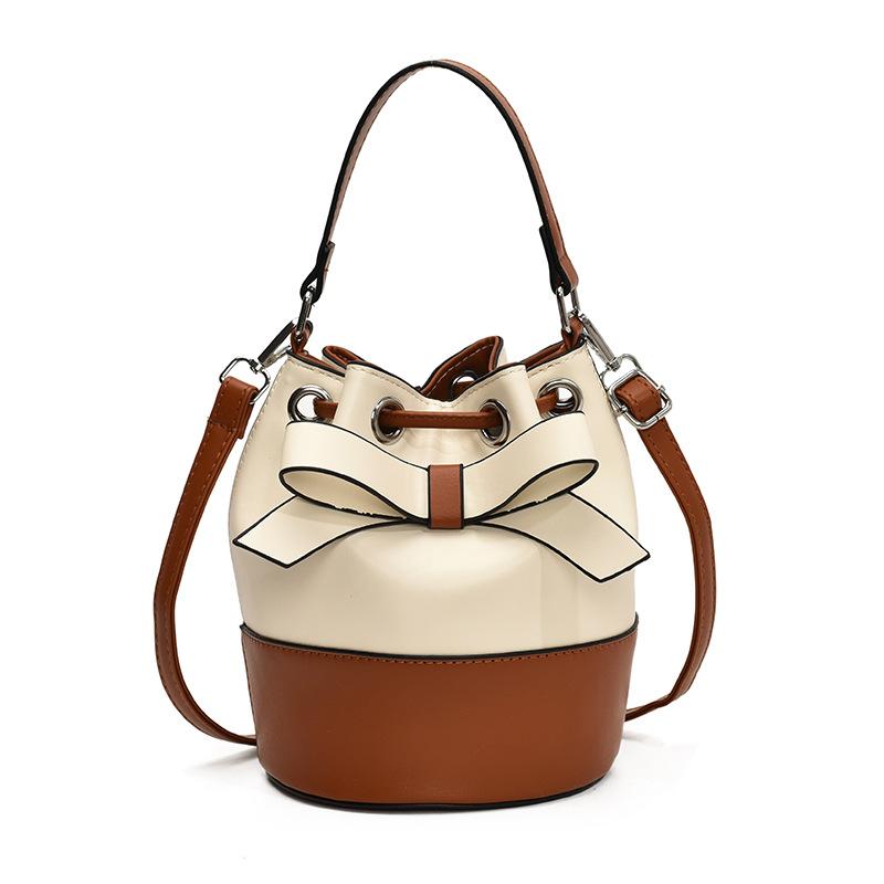 Сумки Сумка Женская 2025 Новая Модная Мода Контрастный Цвет Сумка-Ведро на Шнурке Осенняя Текстурированная Сумка-Мессенджер