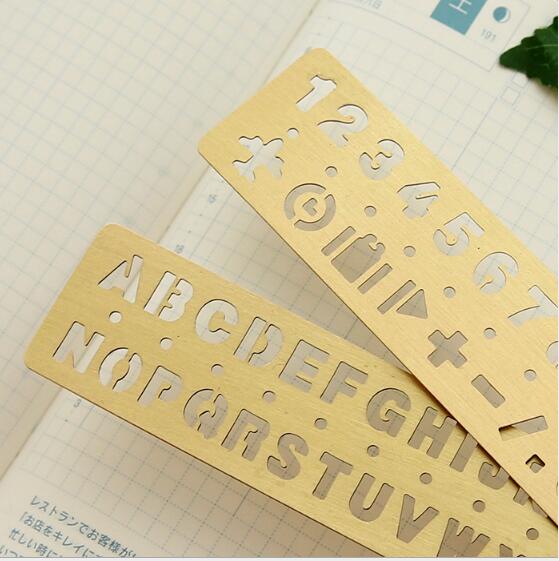 2021121732 Vintage Brass Letter and Numbers Metal Ruler Template Ruler Bookmark Marker Stationery School Supplies Belt Buckle
