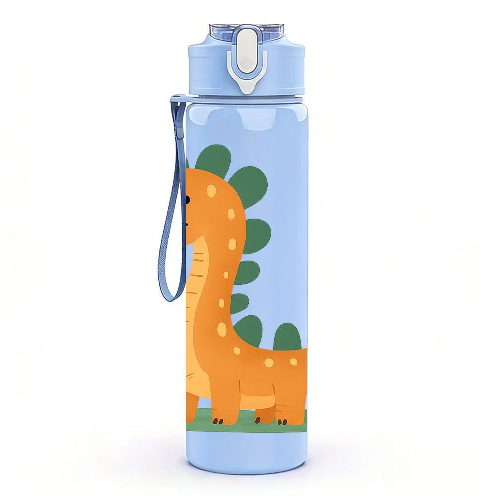 1PC Small Green Dinosaur Art 750ml Color Plastic Sports Water Bottle Leakproof Flip Straw Lid Suitable for Sports Office Home Use