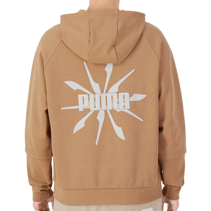 Puma Logo Print Loose Hoodie Men Tops Khaki 537016-63