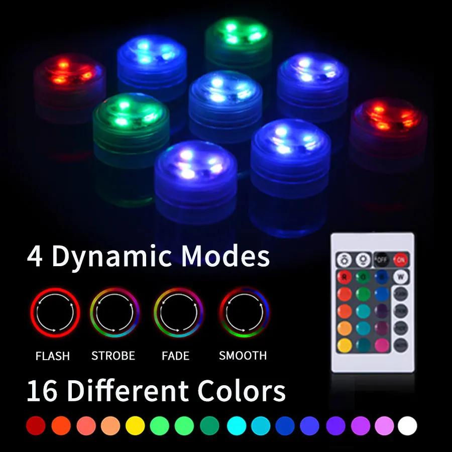 3 светодиода RGB Подводные огни Погружная лампа Встроенная кнопочная батарейка CR2032 Садовый свет для бассейна для аквариума вазы чаши