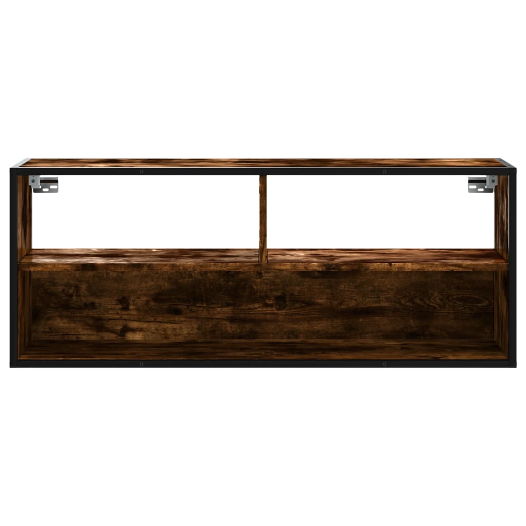 TV Stand in Smoked Oak Finish 100 x 31 x 39.5 cm Particleboard and Metal