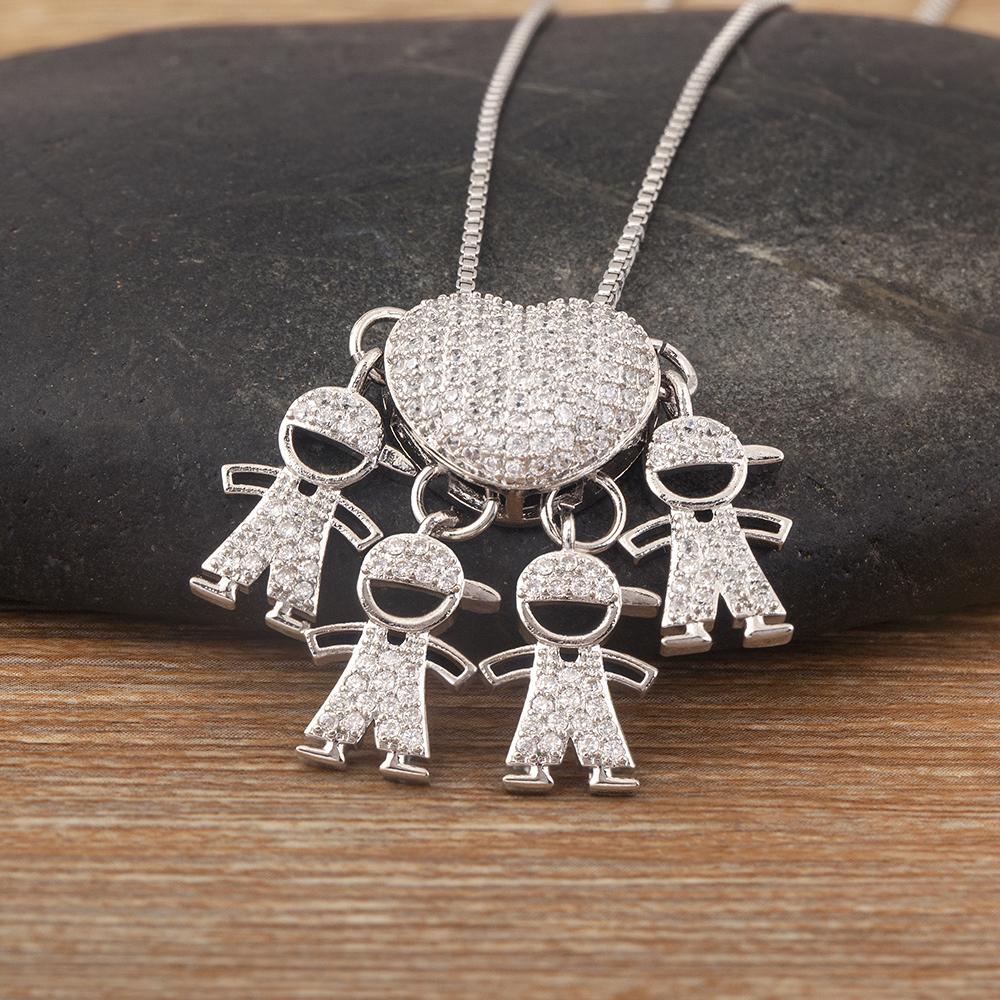 Nidin Hot Sale Classic Son/Daughter Sparkling Zircon Charm Pendant Necklace For Women Boys and Girls Clavicle Chain Jewelry Gift