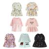 1-7 Years Kids Girls Long Sleeve Dress Cute O-neck Knee-length Dress
