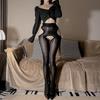 Four-Sided Open-File Black Silk Sex Stockings Pure Desire Temptation Suspenders Pantyhose And Waist Uniform Open-File Socks
