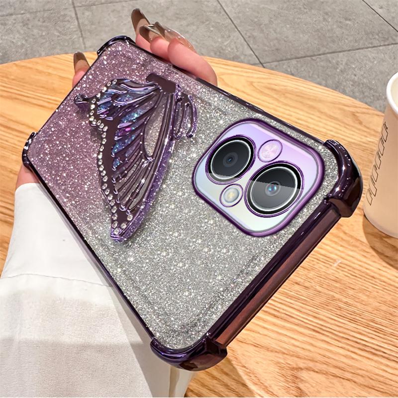 Чехол-подставка с градиентным блеском и бабочкой для OPPO A96 A97 A35 A93 A55 A56 A57 A17 A9 A5 A57 A58 A72 Realme C53 C35 C33 C31 Reno 6 7 8 9 10 11 12 Pro