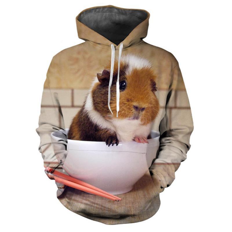 Животное Морская свинка 3D Принт Толстовка Женская y2k Повседневная мода Рубашка с капюшоном Пуловер Толстовки Большие размеры Унисекс Одежда