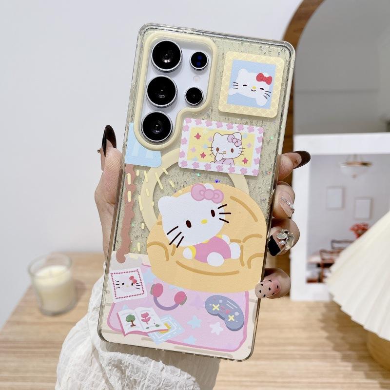 Мультяшный Sanrio Подходит для чехла мобильного телефона Samsung S25/S24ultra Блестящий Магнитный Котенок KT S23/S22Plus