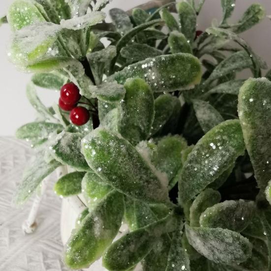 Artificial Mistletoe Branch Christmas Hanging Faux Mistletoe Ornament with Bow Glitter Leaves