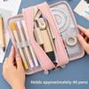 Spacious Interior Double Window Pencil Case Solid Color Multi Functional Organizer  Tool Collection