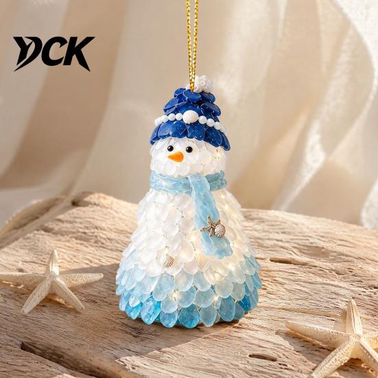Handmade Style Christmas Decor Blue Glass House Hanging Ornament, Acrylic Double Side Thoughtful Gift Ideas Printed Tree Pendant, Festive Holiday Home