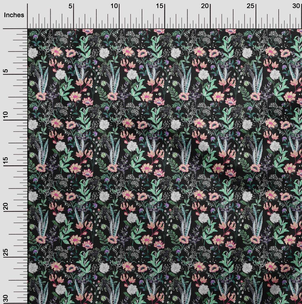 oneOone Cotton Flex Black Fabric Florals Sewing Fabric By The Yard Printed Diy Clothing Sewing Supplies 40 Inch