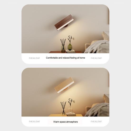 Вращающийся на 360 градусов настенный светильник, портативный беспроводной настенный светильник с аккумулятором 2500 мАч, плавная регулировка яркости, память, эстетика дерева, простая установка, спальня, гостиная
