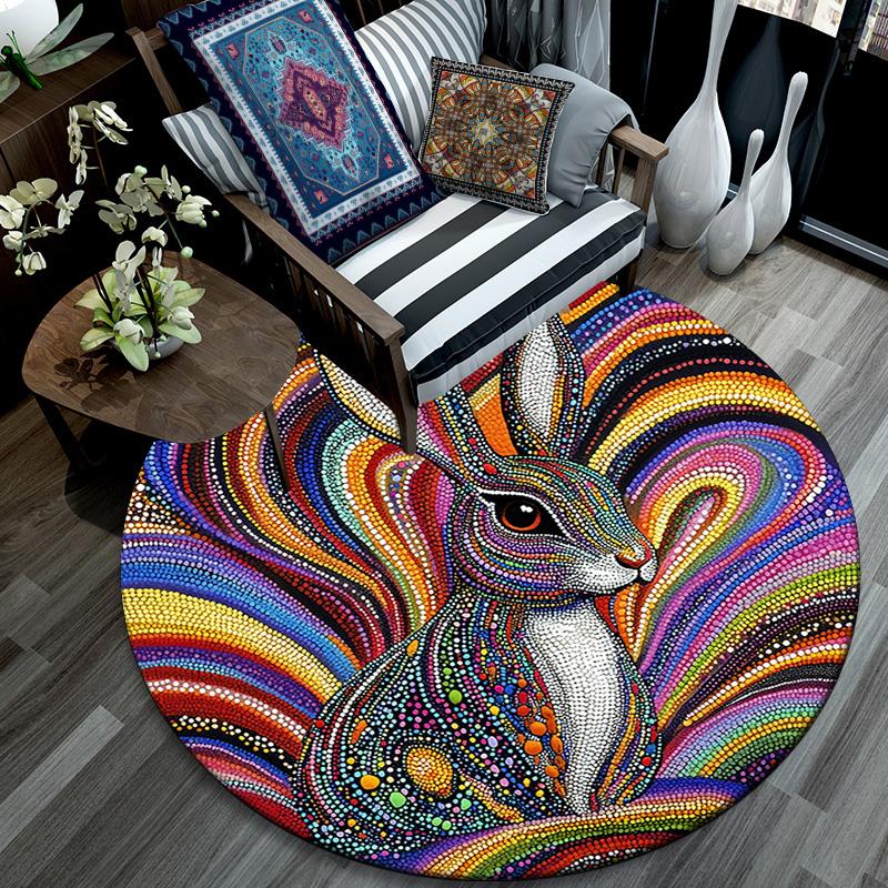 Rabbit Artwork Round Area Rug,Carpet Rug for Living Room Bedroom Sofa Playroom Decor,Non-slip Floor Mat