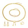 Elegant Clover Jewelry Set Women Stainless Steel Cuban Chain Necklace Bracelet Earrings Ring 5-Piece Luxury Accessory
