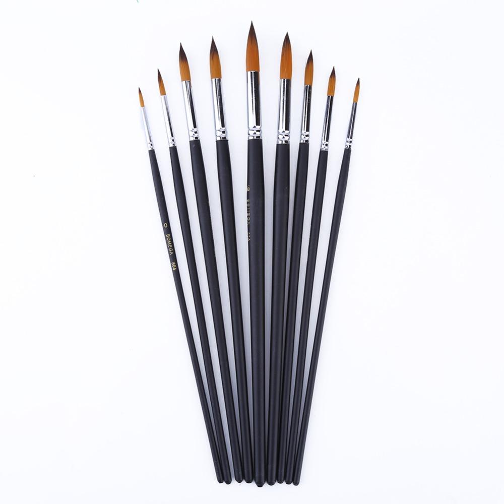 9PCS Nylon Hair Paint Brushes Set Pointed Tip Gouache Brush Art Brushes Watercolor Coloring Work