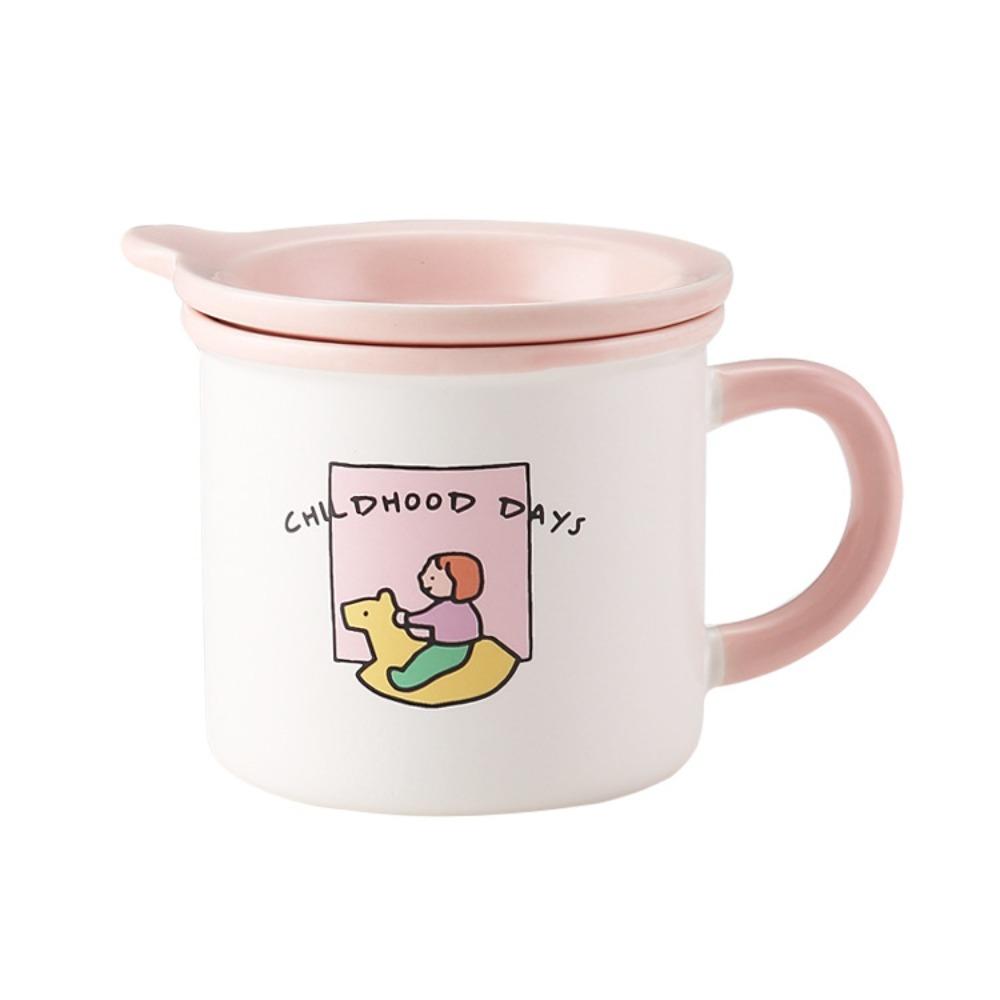 Cute Children's Ceramic Mug Ins High-value Creative Water Cup Household Couple Cup with Lid Gift