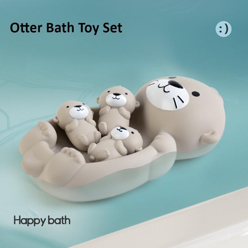 Otter Bath Toy Set with 4 Otter Toys Squeeze Otter Toy PVC Floating Water Toys for Toddlers Infant Youngsters Bathtub Play