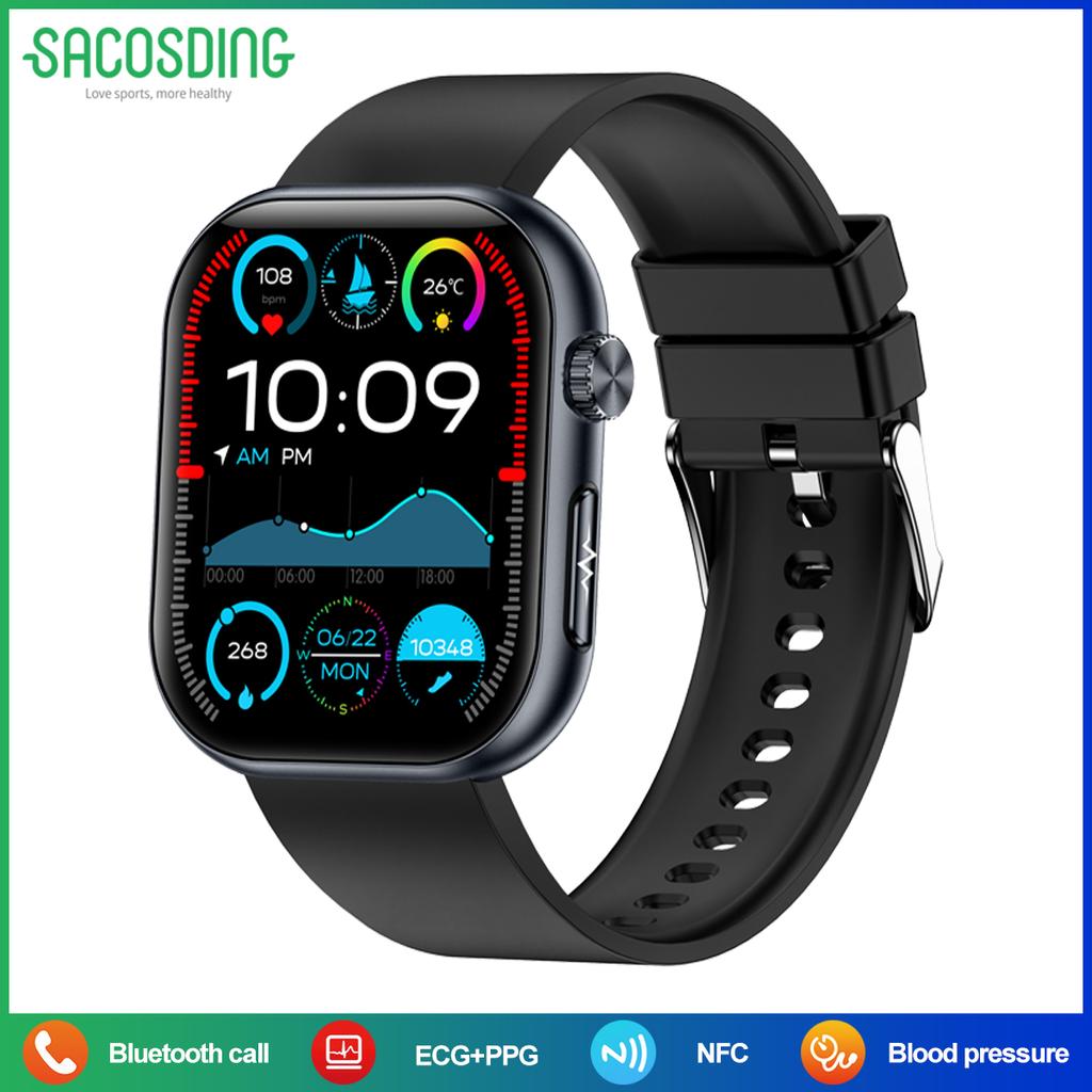 SACOSDING Женские умные часы с экраном Amoled для мужчин, для активного отдыха, Bluetooth, для звонков, ЭКГ, для мониторинга здоровья, для спорта, фитнес-трекера, умные часы
