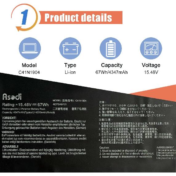 ASODI C41N1904 67Wh C41N1904-1 Laptop Battery Compatible with ASUS ZenBook 13 BX325JA UX325SA UM325SA UX363EA-EM045R 14 UX425UA UM425IA HM053T Flip