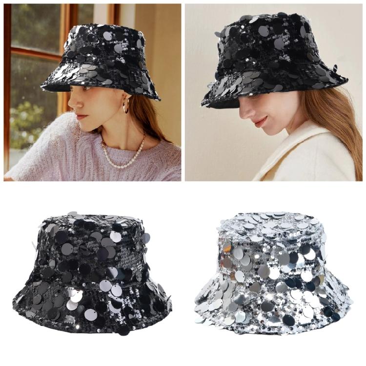 Casual Unisex Bucket Hat Versatiles Fisherman Hat Modern Bucket Sequins Hat for Music Event And Casual Wear