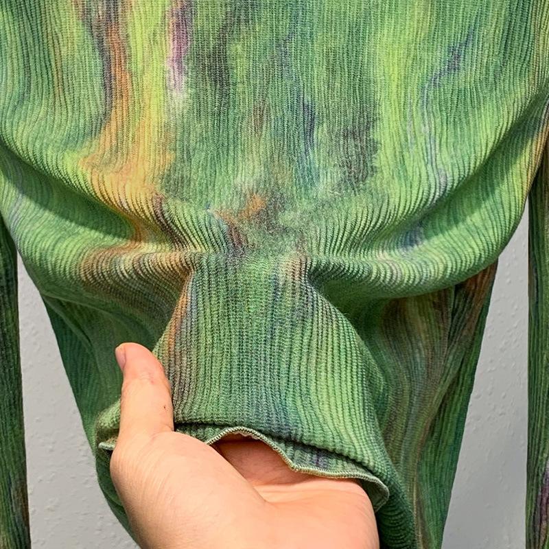 Женский осенне-зимний сетчатый низ из пряжи с рисунком тай-дай, с деревянными ушками, тонкой внутренней отделкой по талии