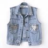 Fashion Design Sequins Denim Vest Summer Autumn Women's Waistcoat Korean Leeveless Denim Jeans Jacket Female Vest Tops