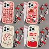 Чехол-цепочка Hello Kitty для iPhone 17 Pro Max 16 15 14 13 12 11 Pro Max 17 Air 16e 14 16 15 Plus 16+ Чехол для телефона Милый Волна ТПУ