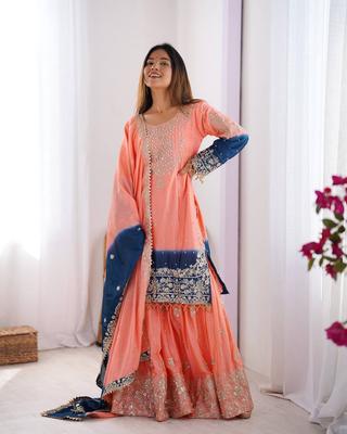 Индийский пакистанский Chinon Silk Sharara Salwar Kameez Set Women Bollywood Party Wear Dress