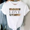 (Asian Size) Women Print Letter Leopard Lovely Style Trend Cute Tee Top Clothing Casual Short Sleeve Fashion Tshirt Lady Female Graphic T-shirt