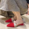 Fashion Women's Low-heeled Sandals Fashion Pointed Shallow Mouth Metal Decoration Soft Soled Slip-resistant Wear Slippers