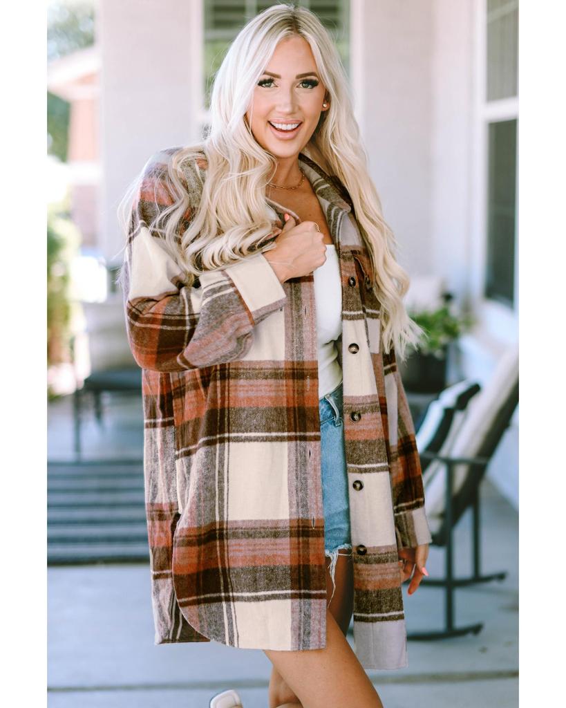 Azura Exchange Plaid Print Flap Pockets Long Shacket