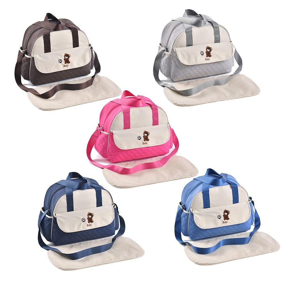 Large Capacity Cartoon Mommy Bag Bear Pattern Portable Diaper Bag Mommy Crossbody Bag Daily Use