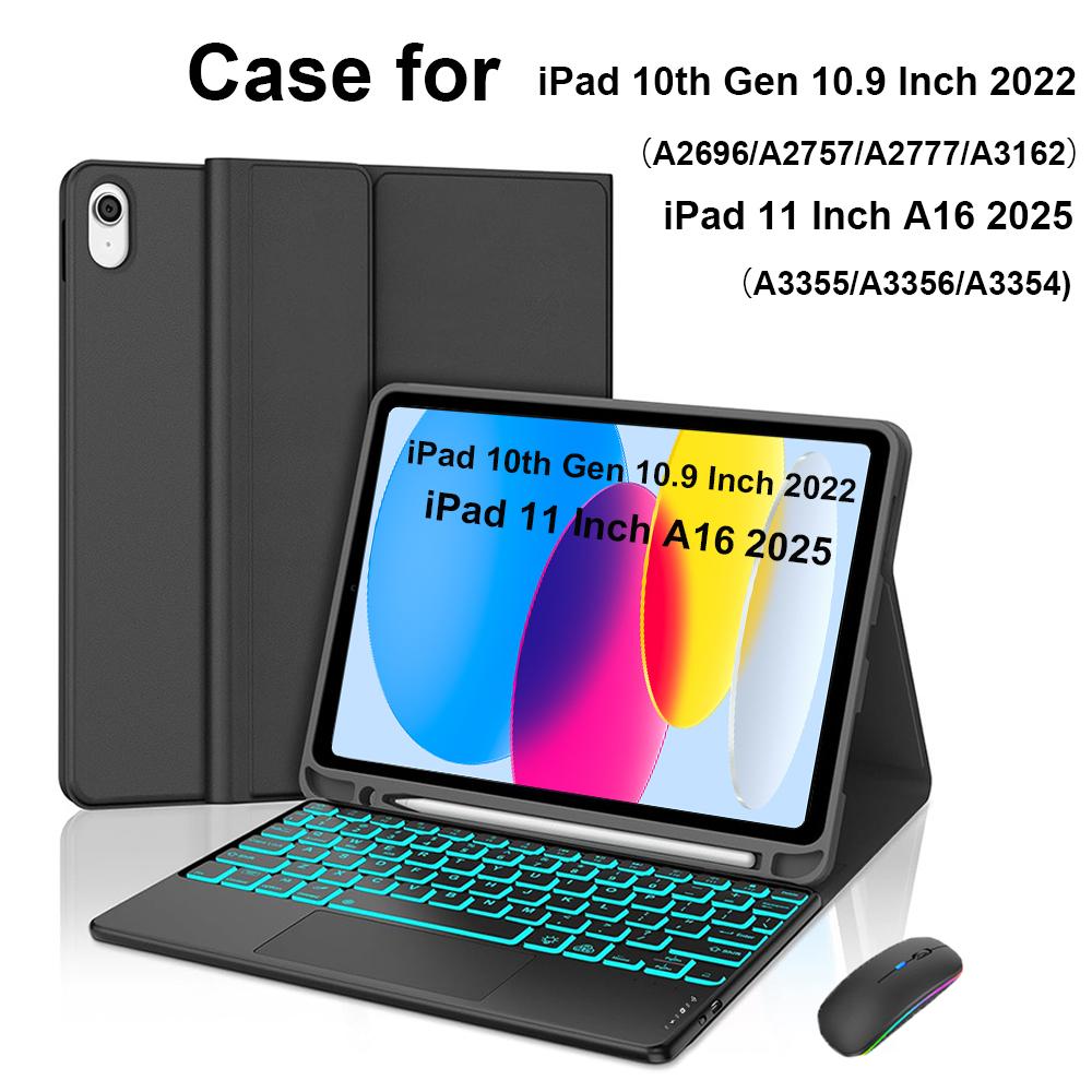 Case for iPad A16 11 Inch A3355 A3356 A3354,Bluetooth Keyboard cover for iPad 10th 10.9 Inch A2696 A2757 A2777 A3162