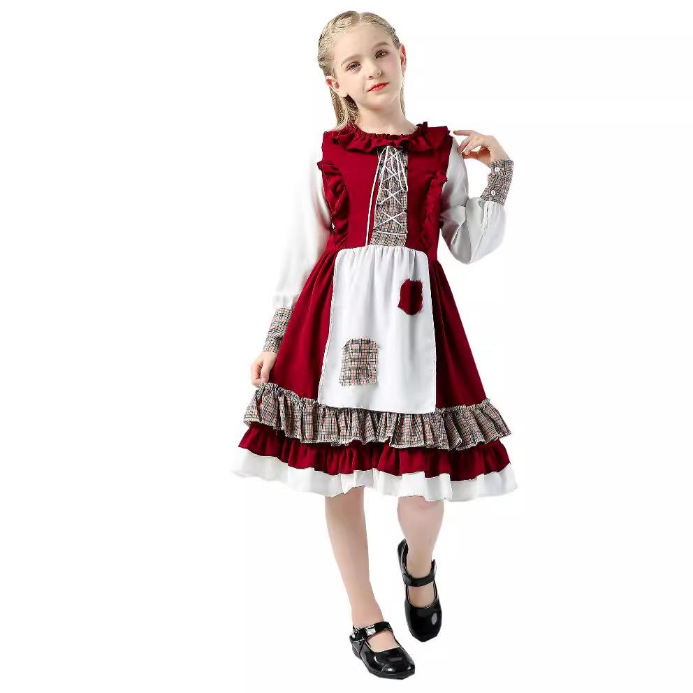 Children's Girls Halloween Little Red Riding Hood Costume Princess Dress Cosplay Dress Suit Women's Clothing