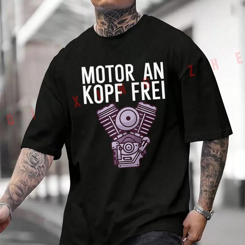 Motor An Kopf Frei T-Shirt Moto Cotton Cute Men Clothes Plain Summer Casual Short Sleeve Round Neck T Shirts