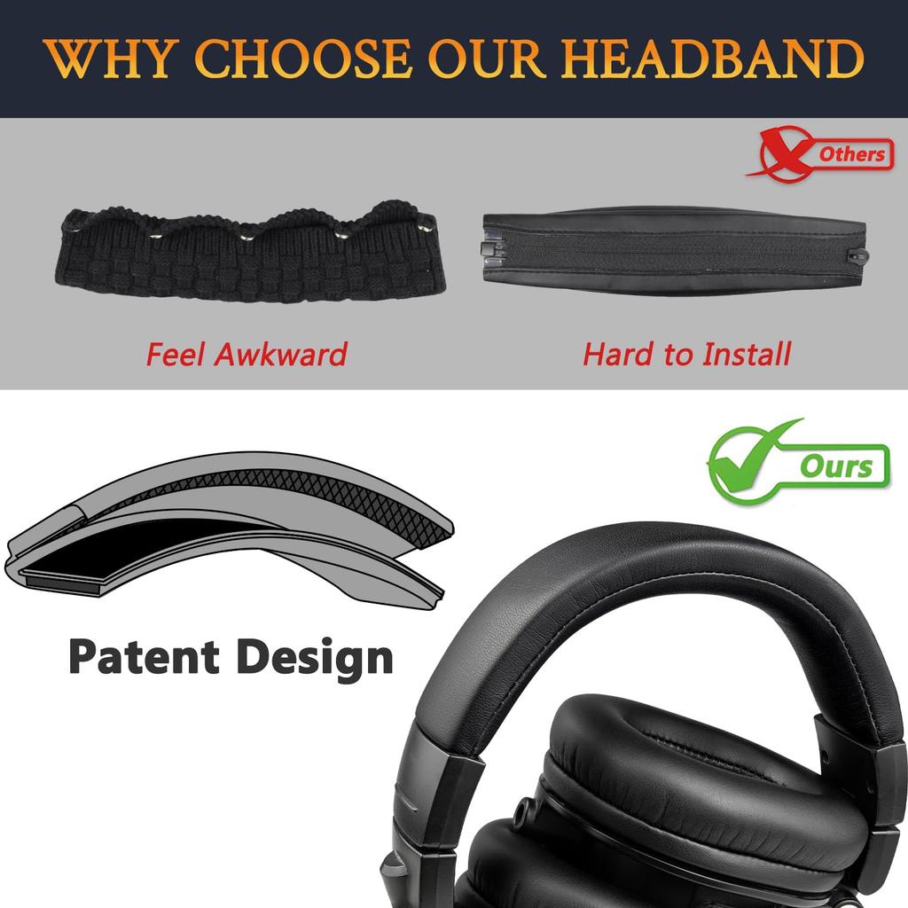 SOULWIT Headband Cover for Audio Technica ATH M50xSTS Protective Protein Leather Headphone Replacement Repair Head Strap Replacement Band M50, M50X,