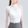 Black Pleated Mesh Turtleneck Bottoming Shirt Women's New Slim-fitting and Thin T-shirt Temperament Thin Long-sleeved Top