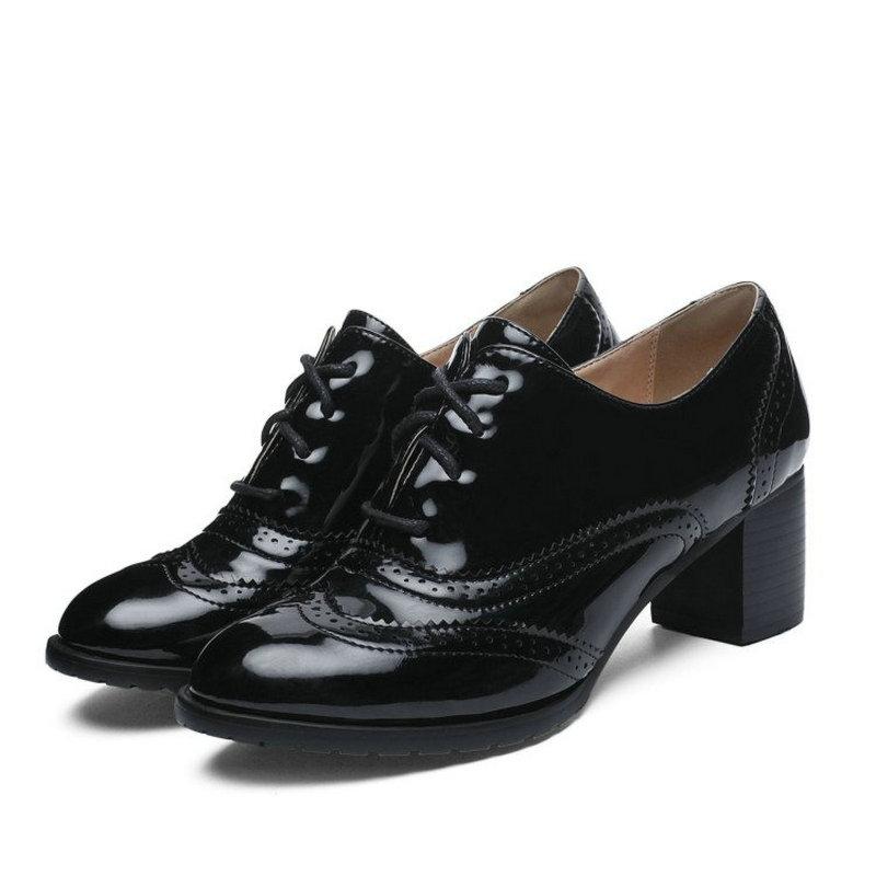 Women Brogues Shoes High Heels Derby Oxford Shoes Woman