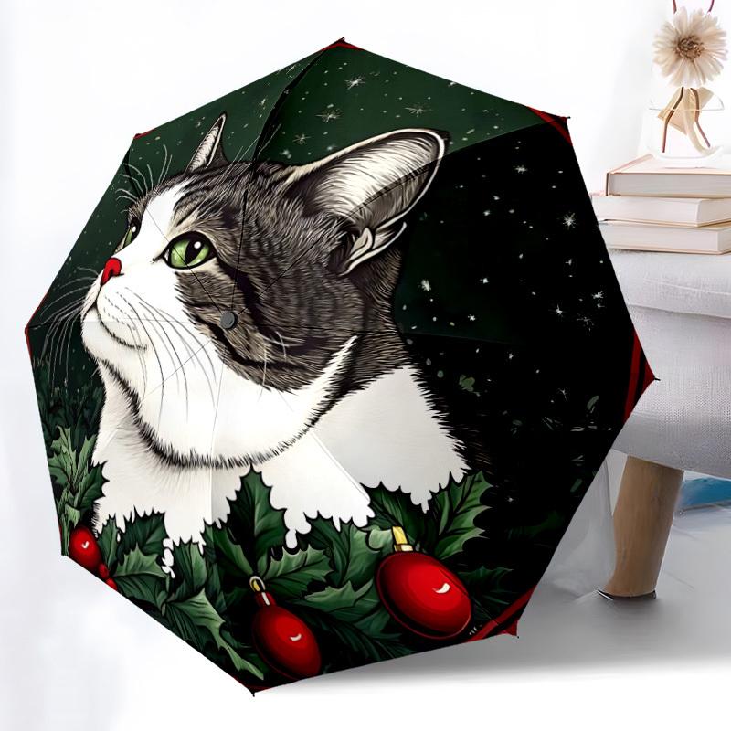 1pc Cat Christmas Automatic Opening/Closing Umbrella with Operation & Windproof Canopy yy260311035