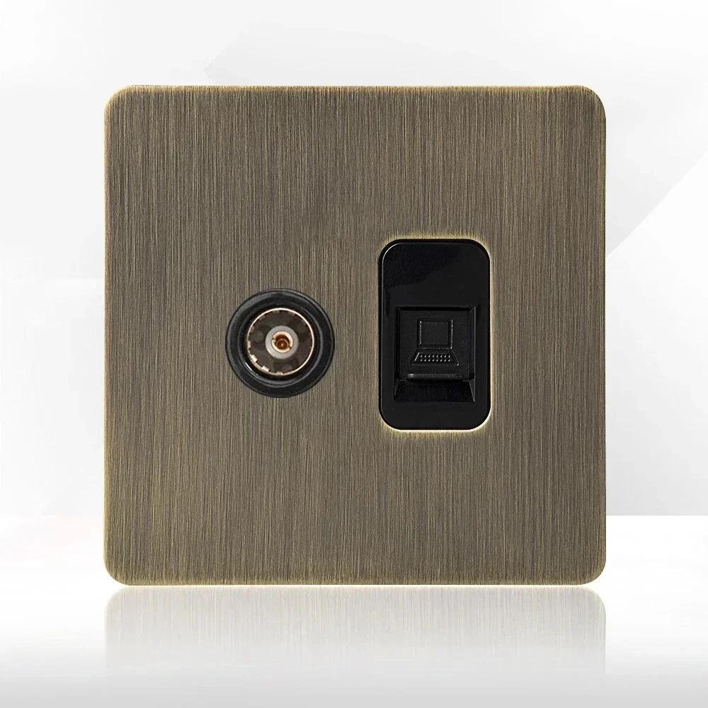 Ретро ЕС FR металлическая панель настенный выключатель света розетка вилка, бронзовая антикварная нержавеющая сталь немецкая розетка 16А с зарядкой USB